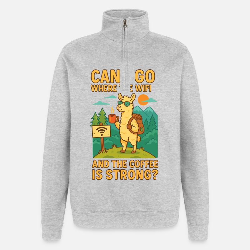 WLAN Kaffee Lama Abenteuer - Quarter-Zip-Sweatshirt - Grau meliert