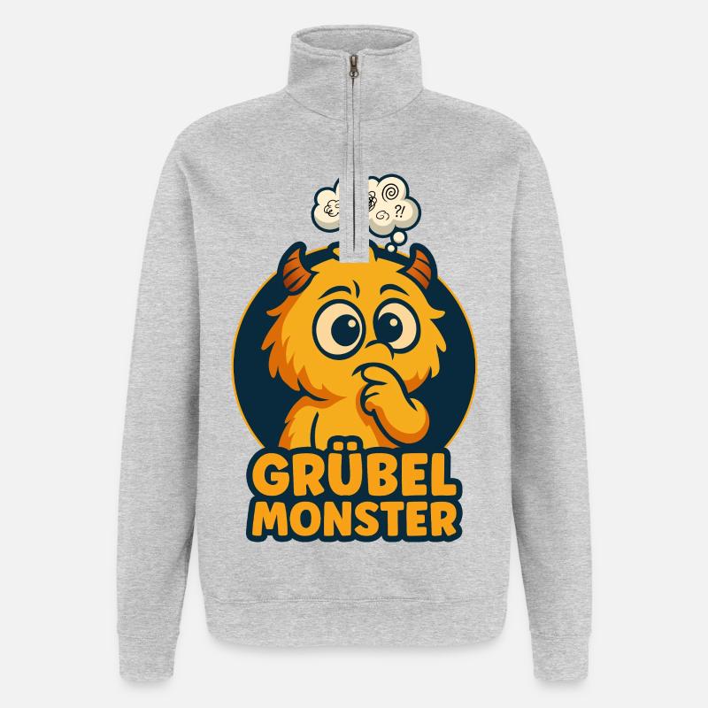 Monstres couvants – Mignon, réfléchi et drôle - Sweat à zip 1/4 - gris chiné