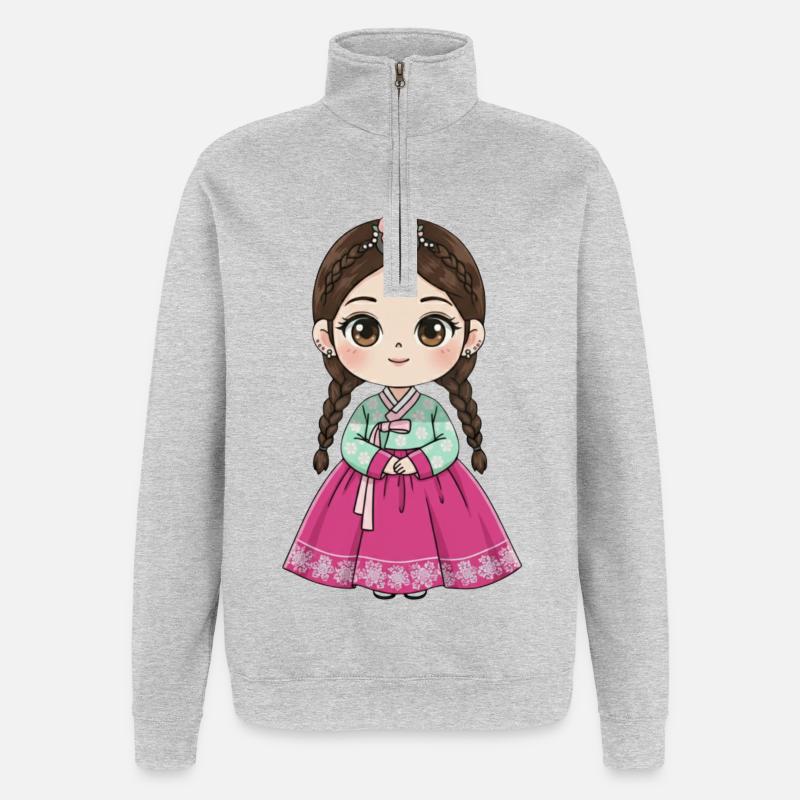 Chibi Hanbok Süßigkeiten-Traum Chaewon - Quarter-Zip-Sweatshirt - Grau meliert