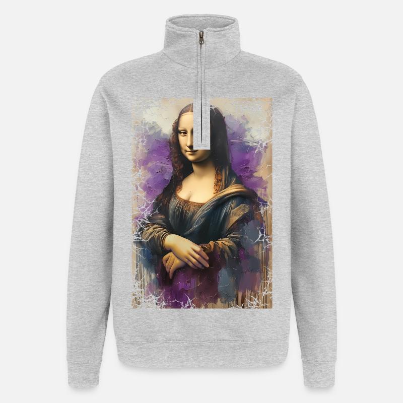 Mona Lisa w nowej odsłonie - olej na płótnie - Bluza z zamkiem 1/4 - szary melanż