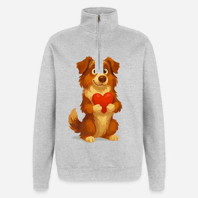 Australian Shepherd mit Herz Cartoon - Quarter-Zip-Sweatshirt - Grau meliert
