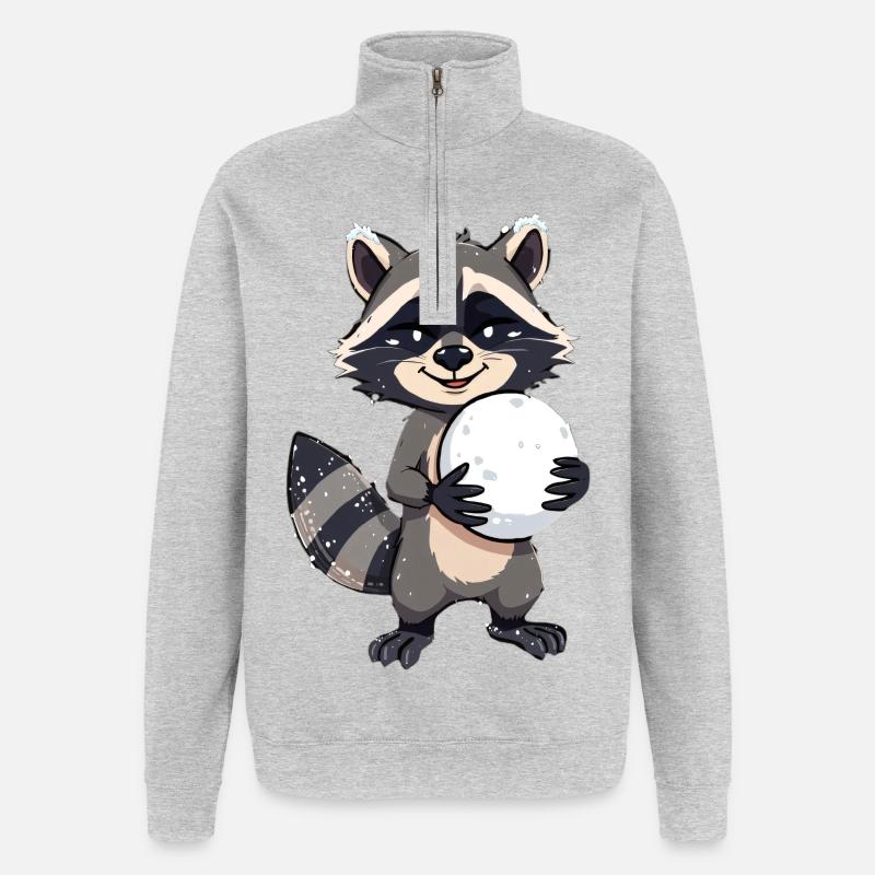 Waschbär mit grossem Schneeball - Quarter-Zip-Sweatshirt - Grau meliert