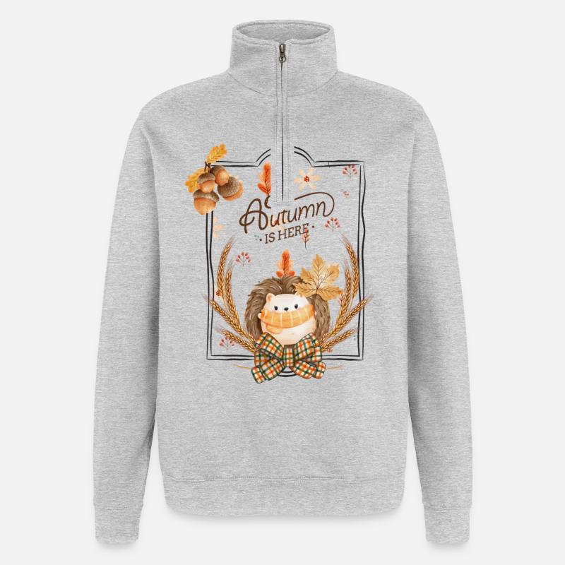 Hérisson d’automne feuilles cadre - Sweat à zip 1/4 - gris chiné