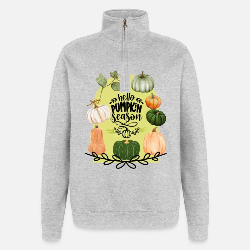 Bonjour la saison des citrouilles - Sweat à zip 1/4 - gris chiné