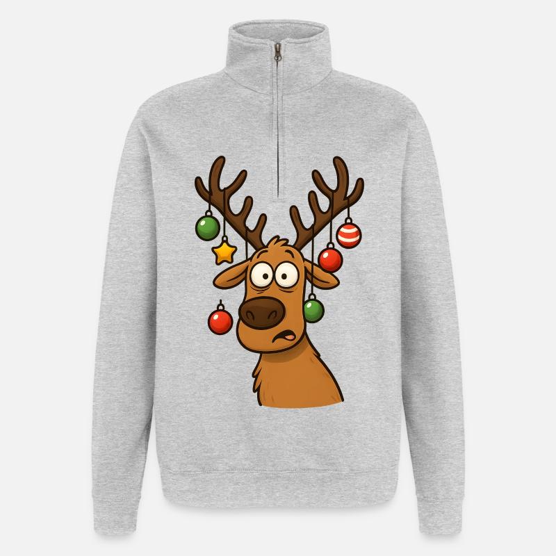 Cerf Rudolph Joyeux Noël doux - Sweat à zip 1/4 - gris chiné