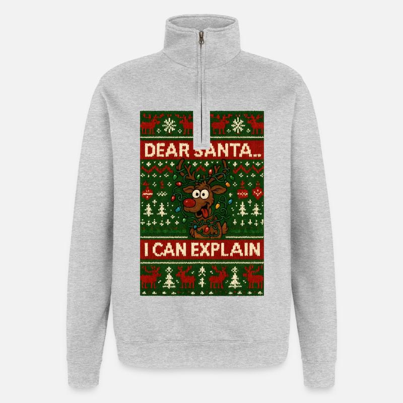 Noël moche Cher Père Noël - Sweat à zip 1/4 - gris chiné