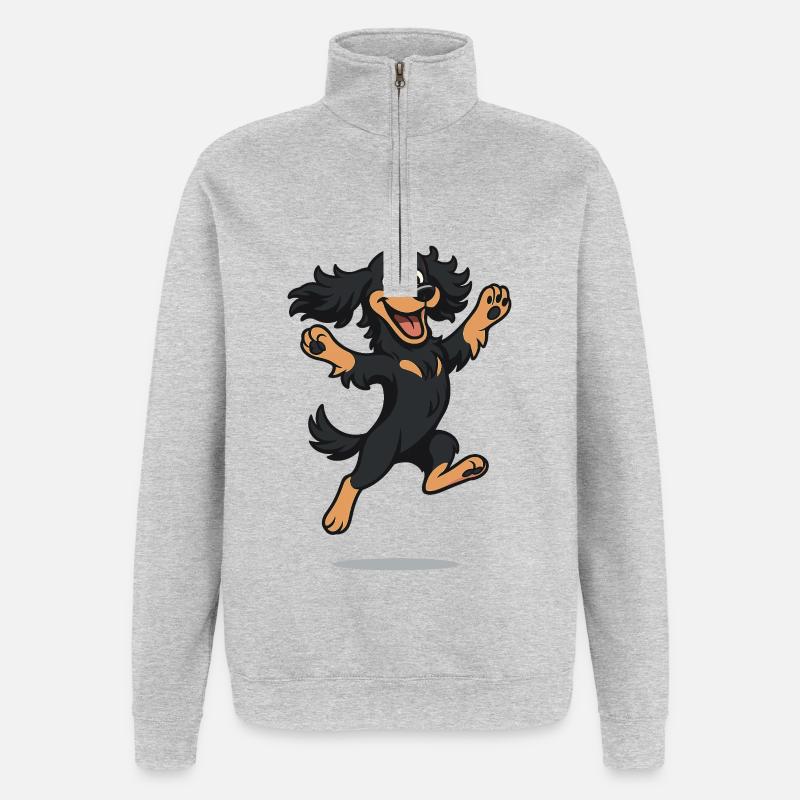 Hüpfender Cartoon Cocker Spaniel - Quarter-Zip-Sweatshirt - Grau meliert