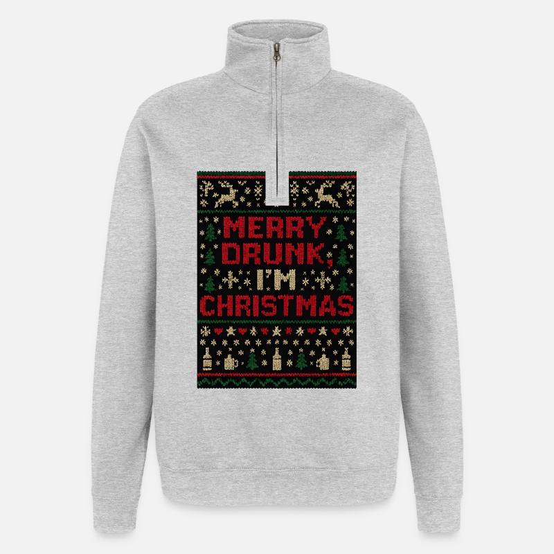 Joyeux ivrogne Je suis Noël - Sweat à zip 1/4 - gris chiné