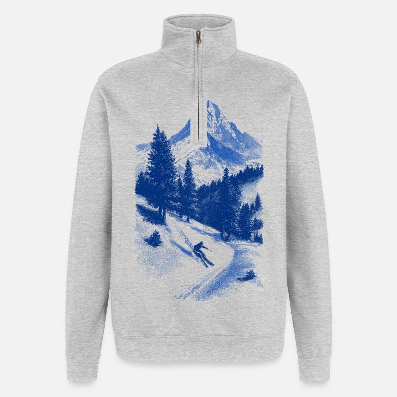 Blauer Gipfelgesicht Silhouette - Quarter-Zip-Sweatshirt - Grau meliert