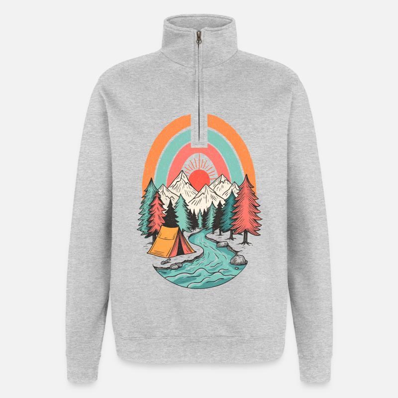 Berglandschaft Camping im Sonnenbogen - Quarter-Zip-Sweatshirt - Grau meliert