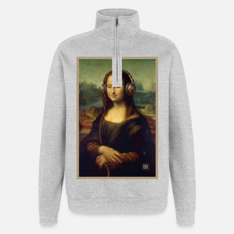 Mona Beats : Portrait casque - Sweat à zip 1/4 - gris chiné