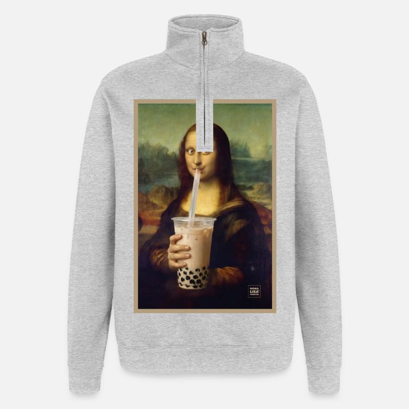 Mona Sip Bubble Tea Porträt - Quarter-Zip-Sweatshirt - Grau meliert