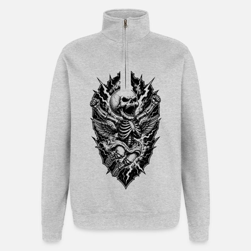 Ange squelette avec motif gothique éclair - Sweat à zip 1/4 - gris chiné
