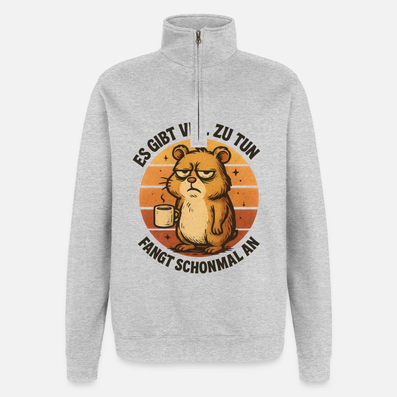 Grimmiger Hamster mit Kaffee - Quarter-Zip-Sweatshirt - Grau meliert