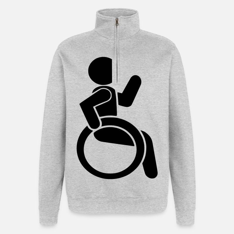 Winkender Rollstuhlfahrer # - Quarter-Zip-Sweatshirt - Grau meliert