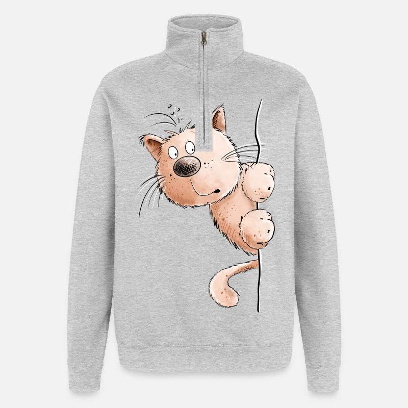 Rote Katze I Katzenfreunde Geschenk - Quarter-Zip-Sweatshirt - Grau meliert