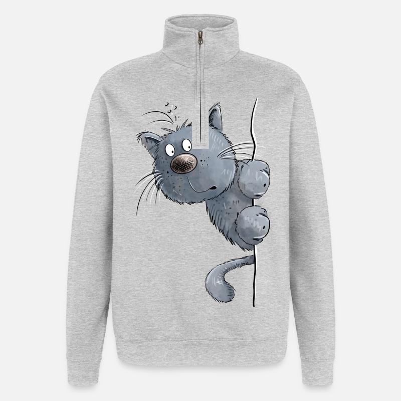 Blaue Katze I Katzenfreunde Geschenk - Quarter-Zip-Sweatshirt - Grau meliert