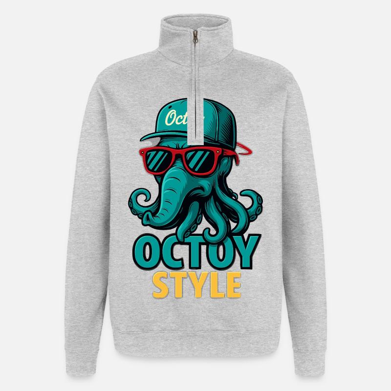 Octoy Style Octopus Retro Cap - Quarter-Zip Sweatshirt - heather grey
