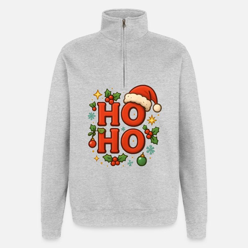 Salutations de Noël Ho Ho Ho - Sweat à zip 1/4 - gris chiné