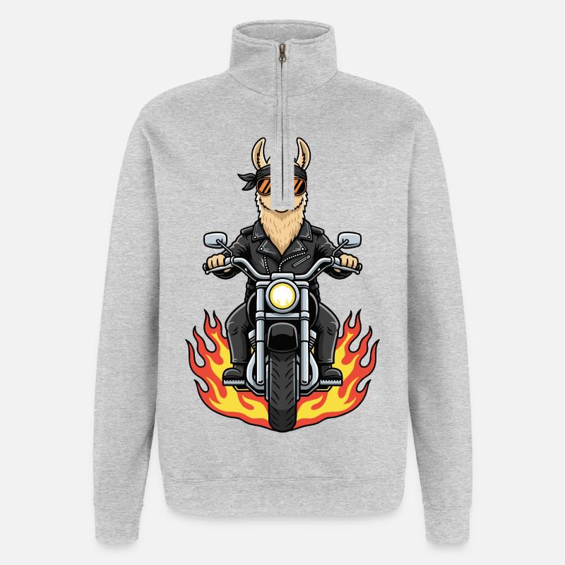 Cool Biker Llama Motorradflammen - Quarter-Zip-Sweatshirt - Grau meliert