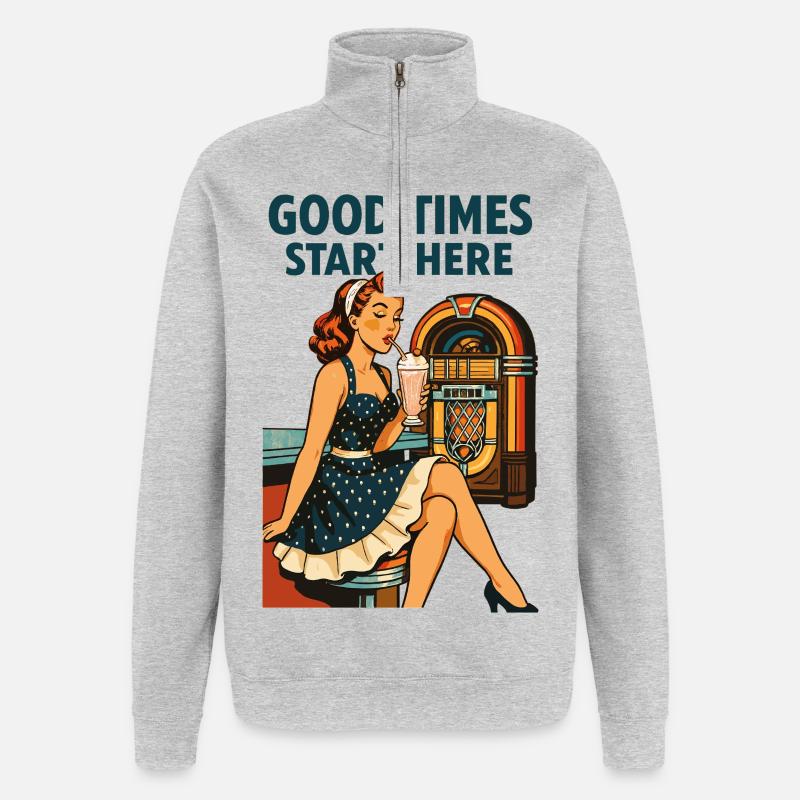 Rockabilly Diner Diner Jukebox Rétro - Sweat à zip 1/4 - gris chiné