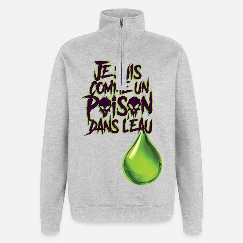 POISON DANS L'EAU #3 - let's talk - Sweat à zip 1/4 - gris chiné