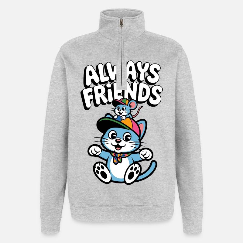 Katze und Maus Freundschaft - Quarter-Zip-Sweatshirt - Grau meliert