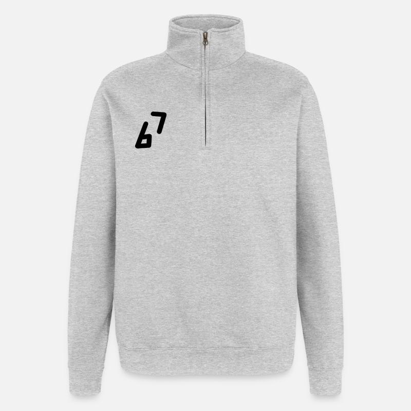 6 7 Zahl Schwarz - Quarter-Zip-Sweatshirt - Grau meliert