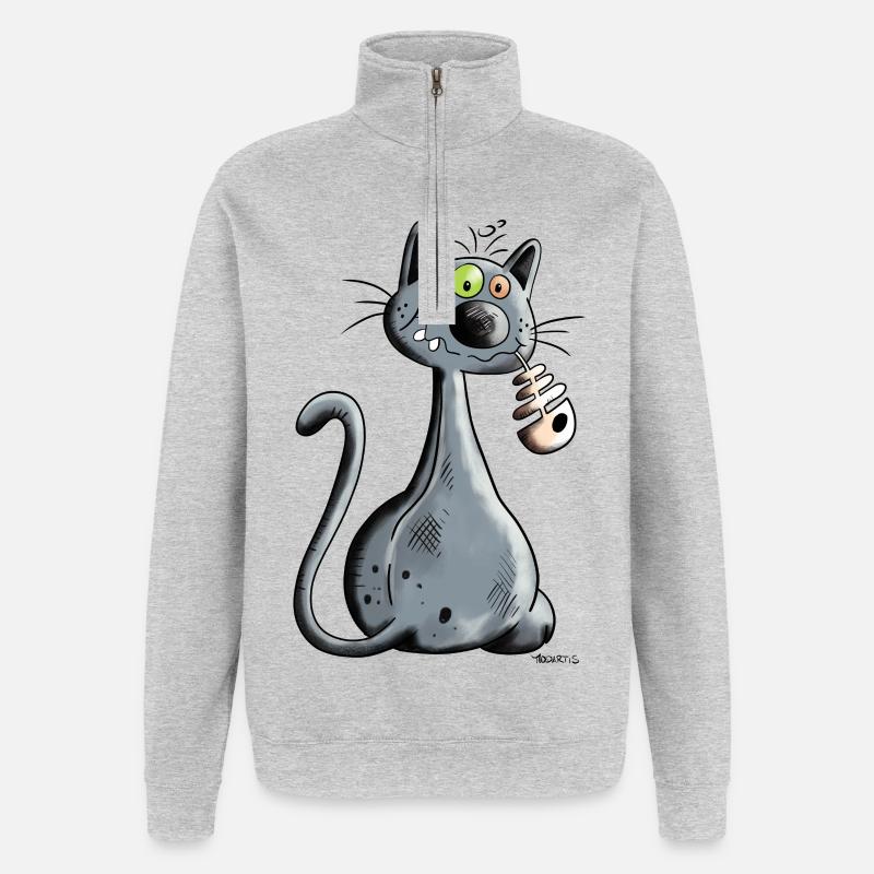 Schwarze Katze - Quarter-Zip-Sweatshirt - Grau meliert