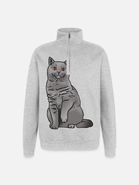 Britisch Kurzhaar Katze - Quarter-Zip-Sweatshirt - Grau meliert