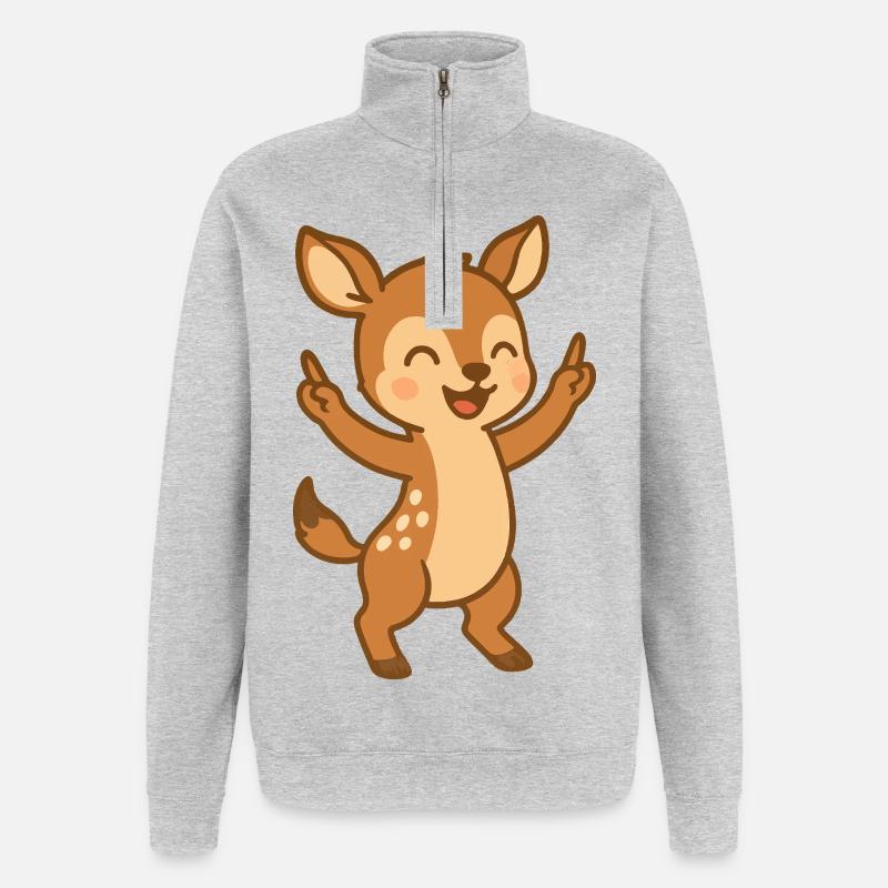 Bébé cerf dansant - Sweat à zip 1/4 - gris chiné