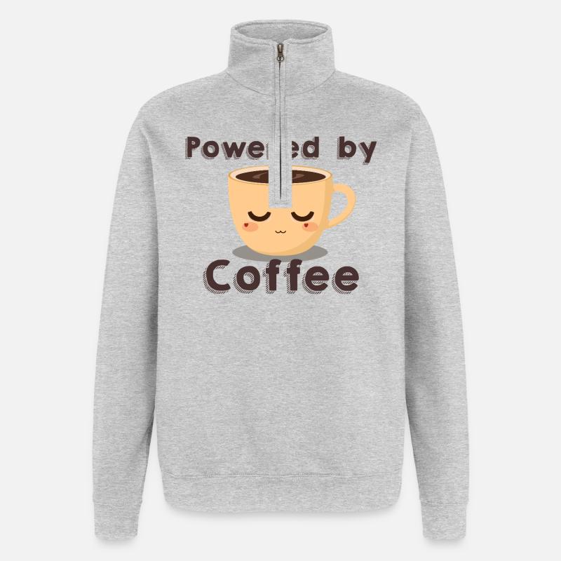 Powered by Coffee - Kaffee Tasse - Quarter-Zip-Sweatshirt - Grau meliert