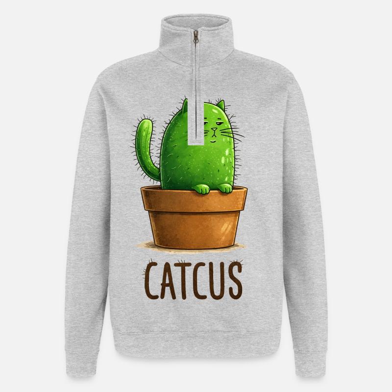 Catcus – Cactus Cat with Attitude - Quarter-Zip Sweatshirt - heather grey