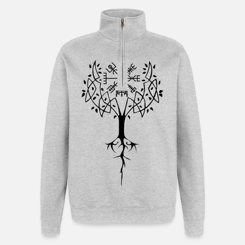 Runenbaum des Lebens (Schwarz) - Quarter-Zip-Sweatshirt - Grau meliert