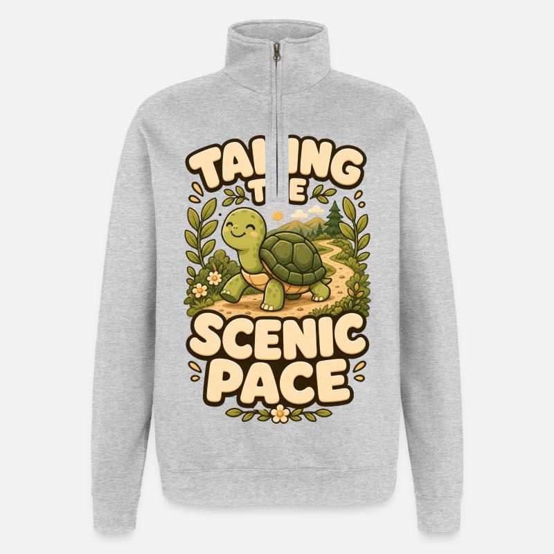 Taking The Scenic Pace Schildkröte - Quarter-Zip-Sweatshirt - Grau meliert