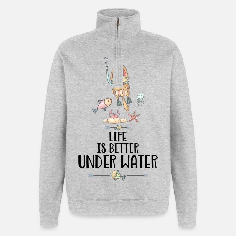 plongeur - Sweat à zip 1/4 - gris chiné