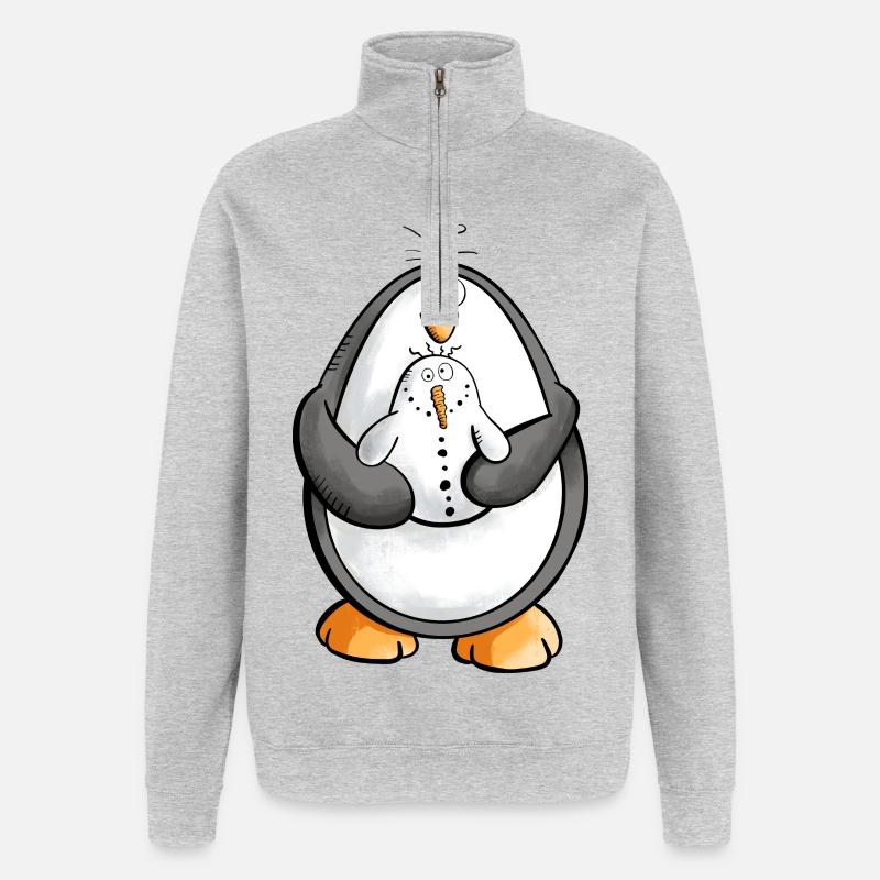 Pinguin und Schneemann sind beste Freunde - Quarter-Zip-Sweatshirt - Grau meliert