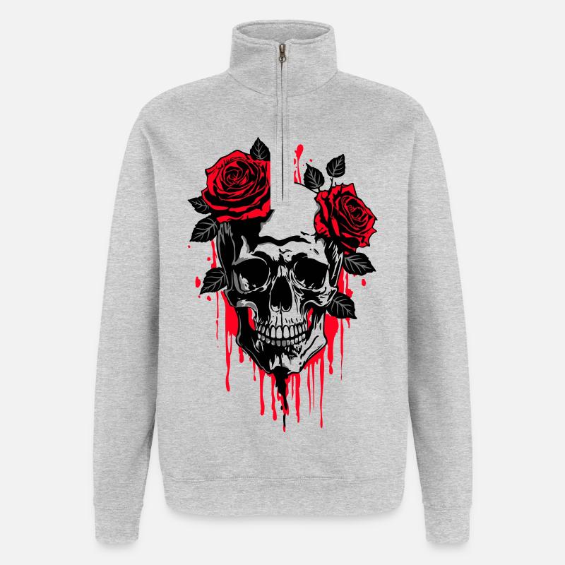 Skull mit Rosen Mystisch Romantisch - Quarter-Zip-Sweatshirt - Grau meliert