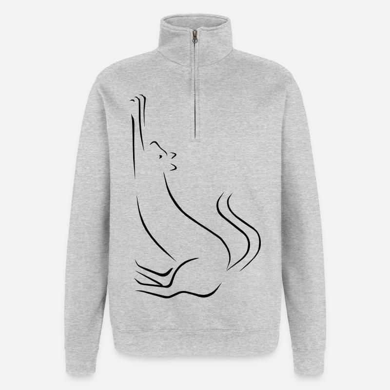Dessin au trait de chat - Sweat à zip 1/4 - gris chiné