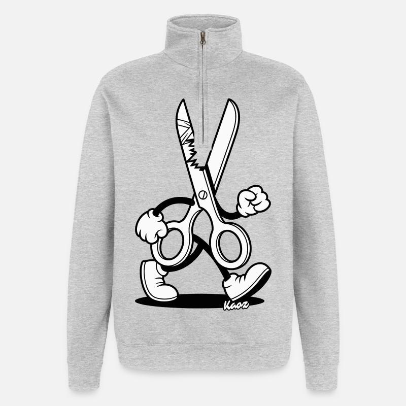 Dessin animé rétro : Ciseaux avec pieds - Sweat à zip 1/4 - gris chiné