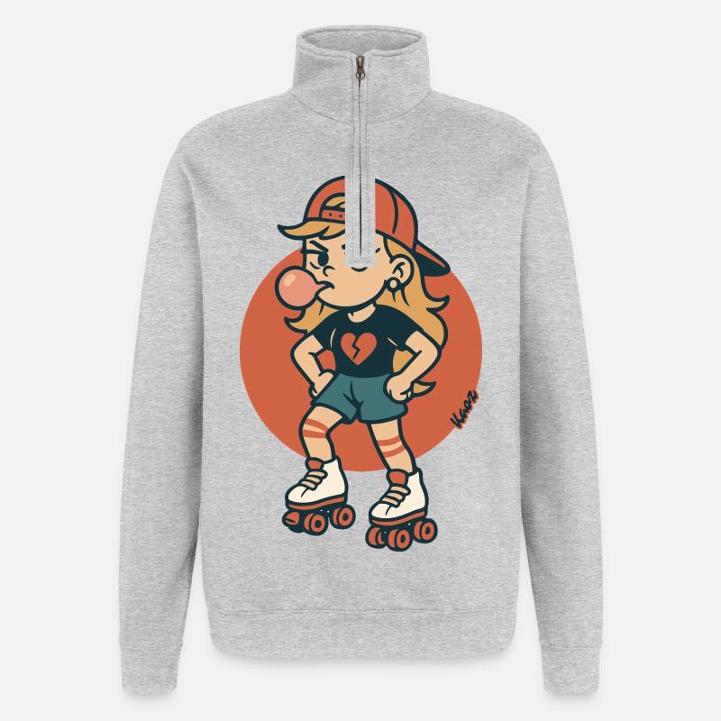 Rollschuh Mädchen mit Kaugummi - Quarter-Zip-Sweatshirt - Grau meliert