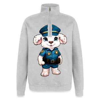 Police des moutons - Sweat à zip 1/4 - gris chiné - Devant - AI Model Female 172 light (172cm) & AI Model Male 178 dark (178cm)