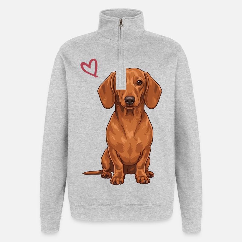 Teckel - Sweat à zip 1/4 - gris chiné