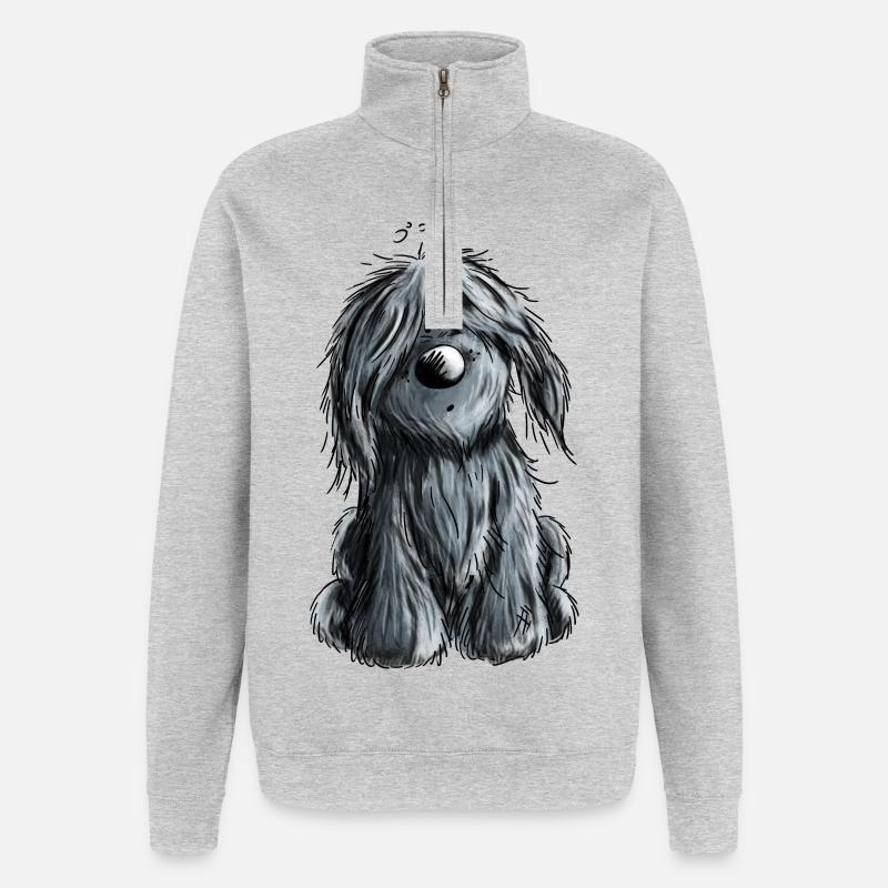 Knuffiger schwarzer Briard - Hund - Geschenk - Quarter-Zip-Sweatshirt - Grau meliert