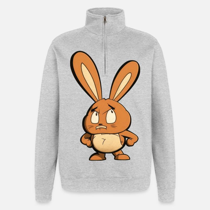 wütendes Häschen - Quarter-Zip-Sweatshirt - Grau meliert