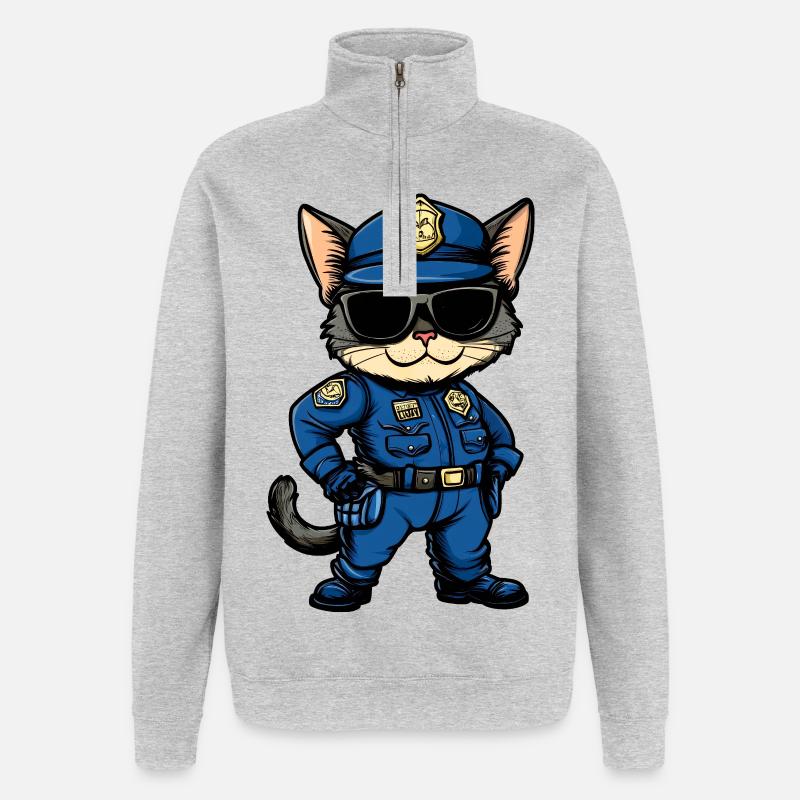 Polizei Katze - Quarter-Zip-Sweatshirt - Grau meliert