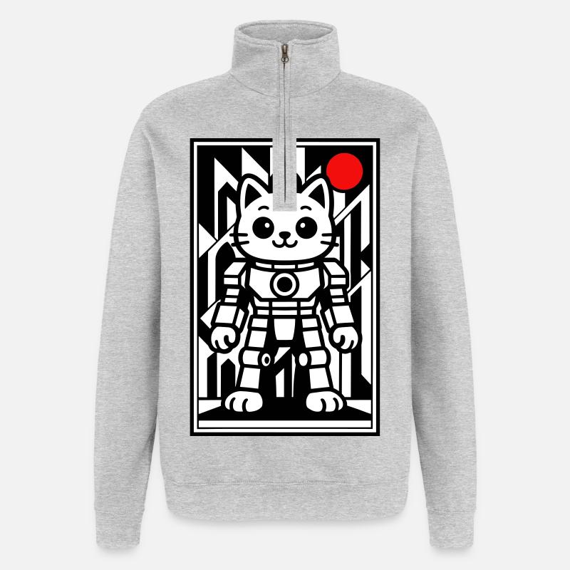 Katzenroboter in Space mit rotem Planeten - Quarter-Zip-Sweatshirt - Grau meliert
