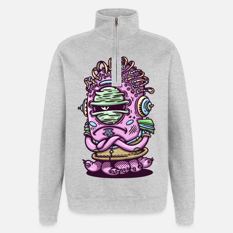 Créature extraterrestre rose de l’espace - Sweat à zip 1/4 - gris chiné