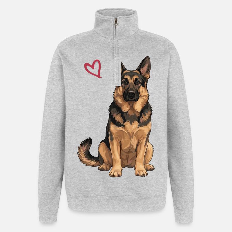 Deutscher Schäferhund, Schäferhund - Quarter-Zip-Sweatshirt - Grau meliert