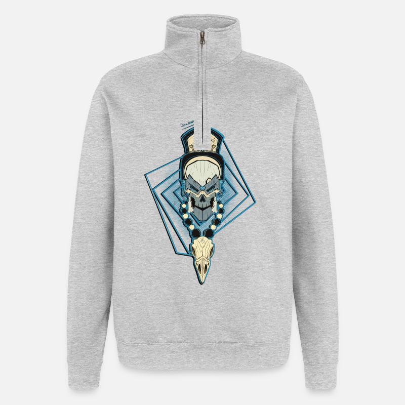 Blauer Schädel Tribal Schmuck - Quarter-Zip-Sweatshirt - Grau meliert